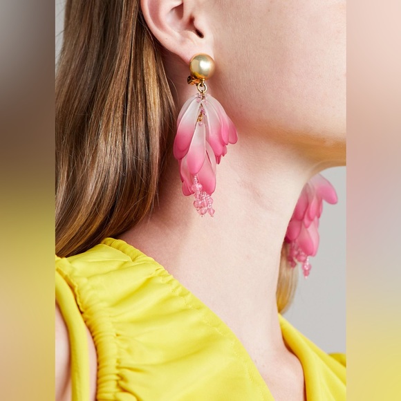 Oscar de la Renta Lush acrylic gold-tone and bead clip earrings